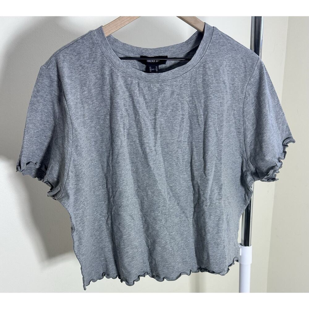 Forever 21 Heather Grey Knit Lettuce Hem Cropped Short Sleeve T-Shirt 3X